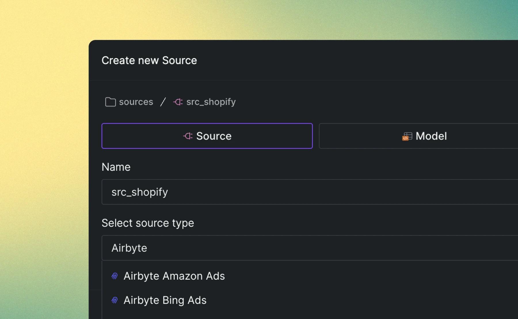 Add an Airbyte source asset.