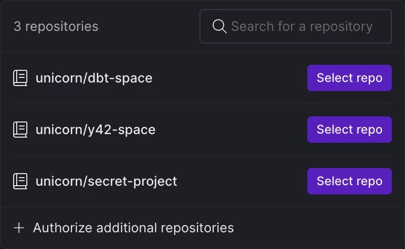 Select the repository from the list of repos Y42 has access to.