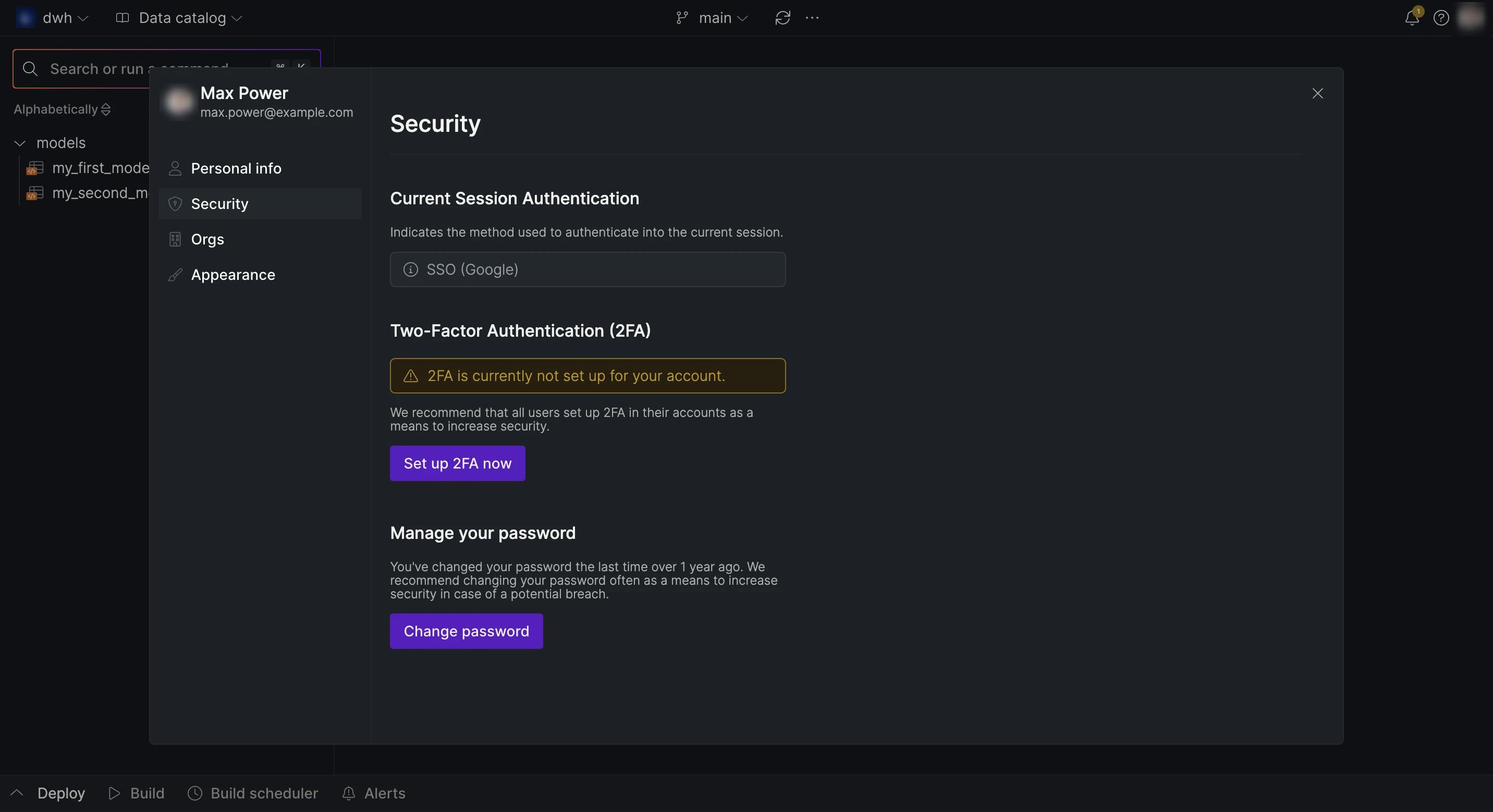 Manage your security settings